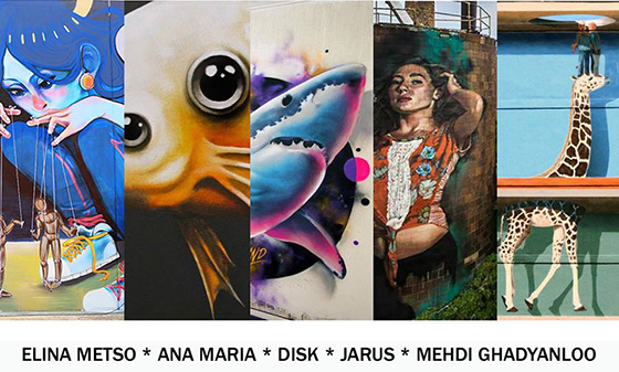 Utsnitt ur verk av de fem konstnärerna som deltar i Artscape 2016 i Göteborg.